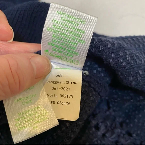 Lilly Pulitzer Tatum Cardigan Sweater XL Navy Fringe Trim Hem Open Front Long - Picture 7 of 11